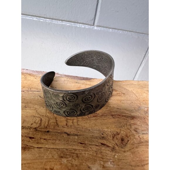 St Justin Pewter Celtic Spiral Patterned Open Cuff Bracelet - Picture 6 of 7